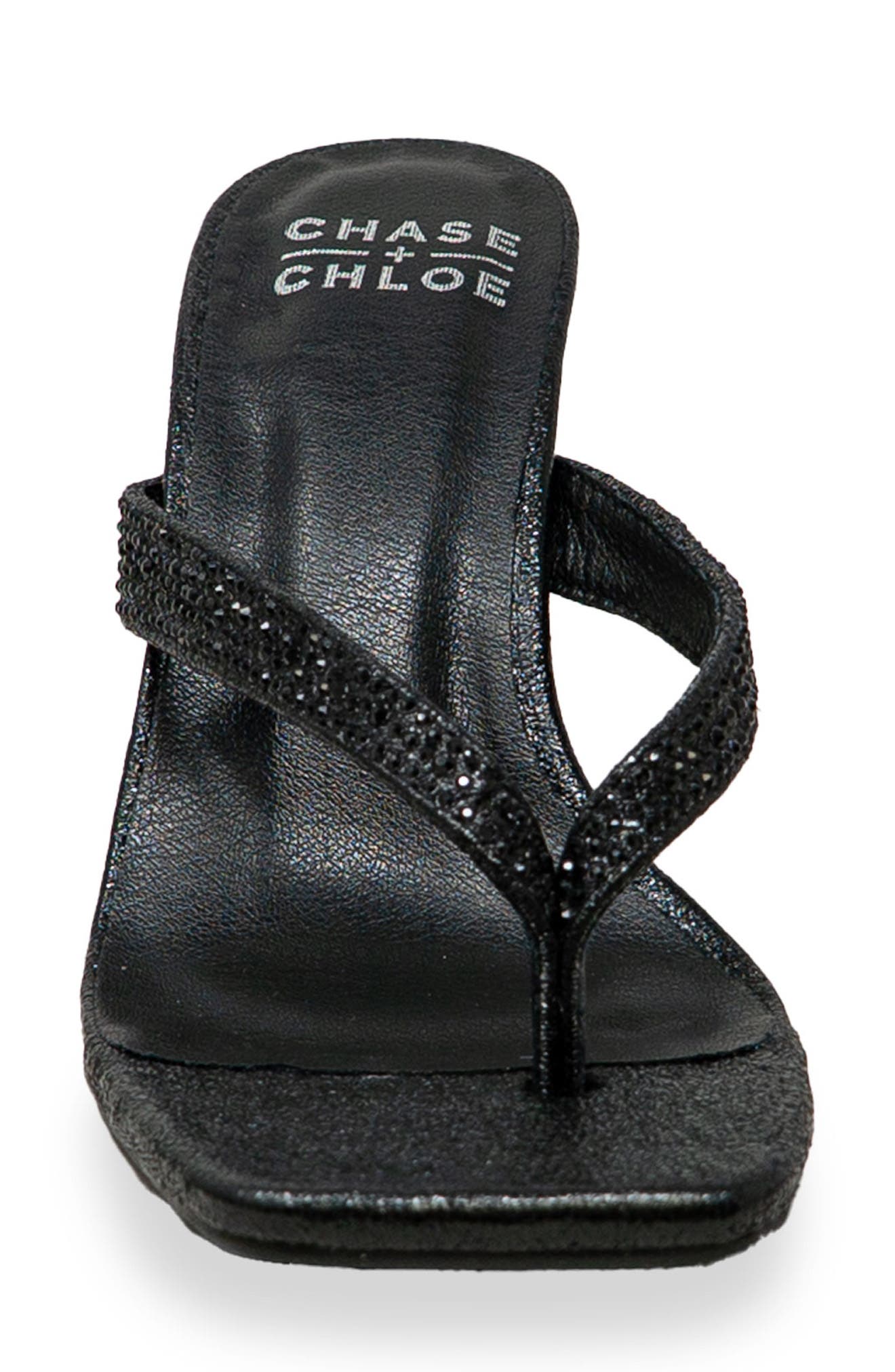 CHASE AND CHLOE Vixxy Embellished Toe Post Sandal, Alternate, color, Black