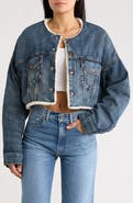 DENIMIST Faux Shearling Lined Crop Denim Jacket