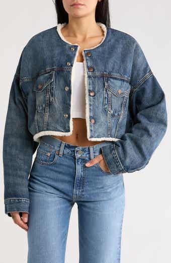 DENIMIST Faux Shearling Lined Crop Denim Jacket