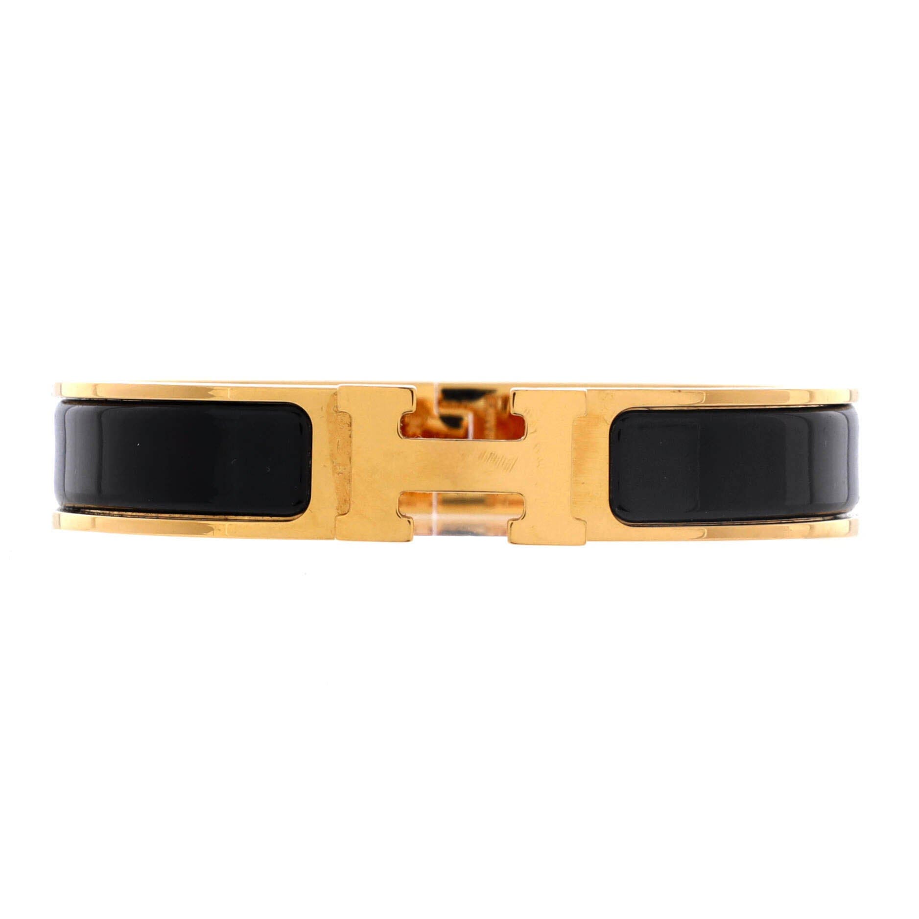 Pre-Owned Hermes Clic H Bracelet Enamel Narrow, Main, color, Black