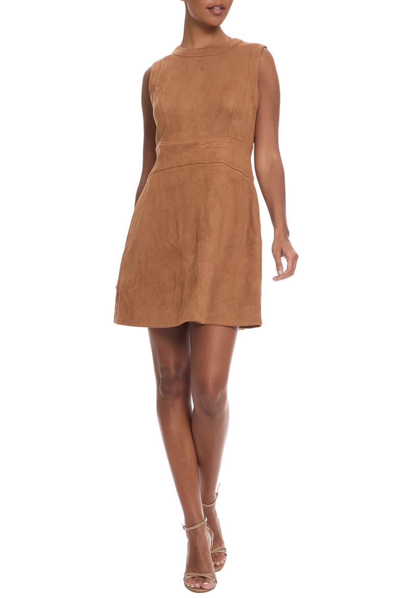 Faux Suede Sheath Dress, Main, color, BROWN