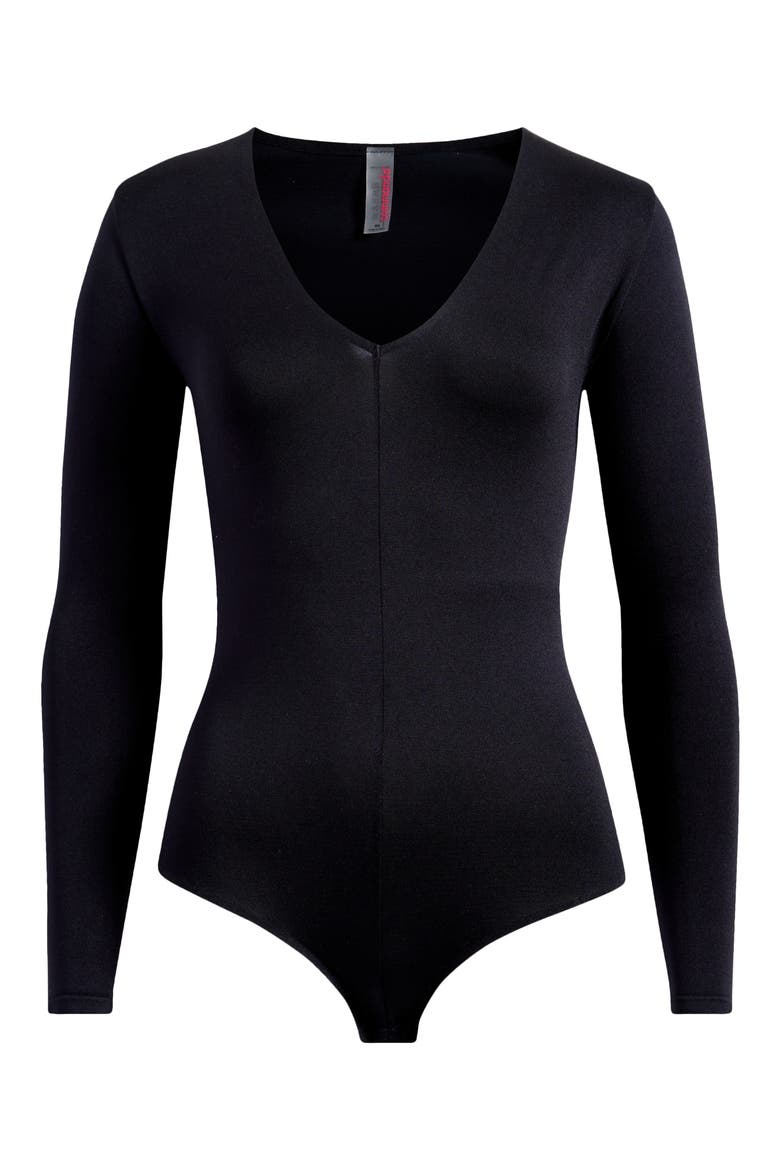 Prima Long Sleeve Bodysuit, Alternate, color, BLACK