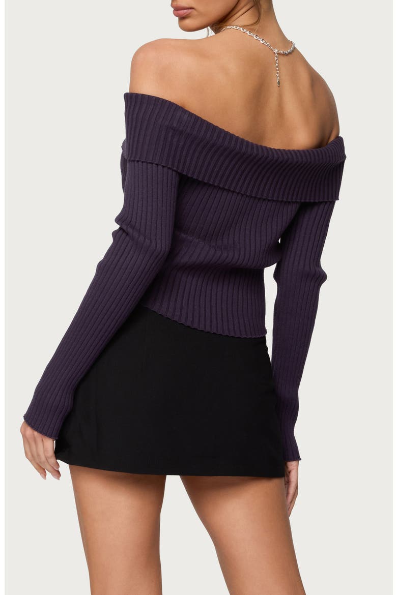 Lauren Foldover Off the Shoulder Rib Sweater, Alternate, color, PURPLE