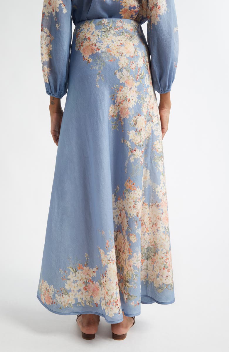Zimmermann Cascadian Bias Cut Linen Maxi Skirt, Alternate, color, Blue Botanical Floral