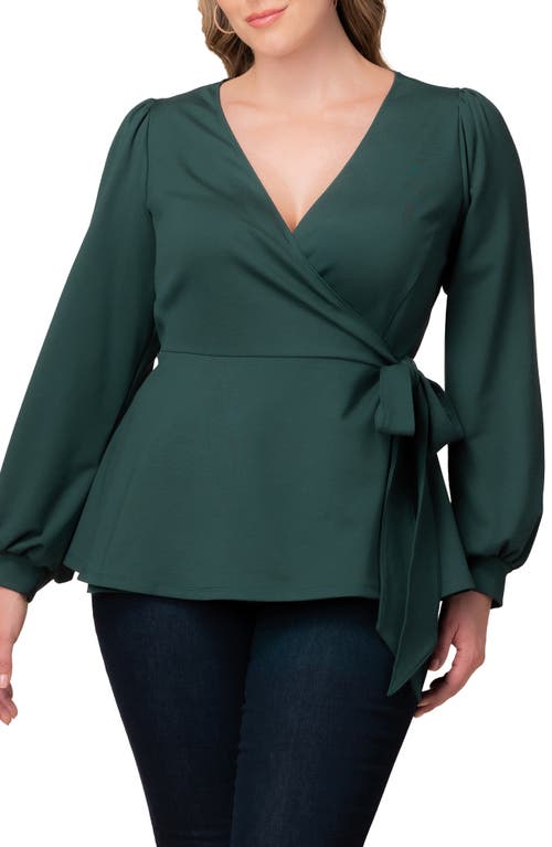 Kiyonna Natasha Print Wrap Top In Green
