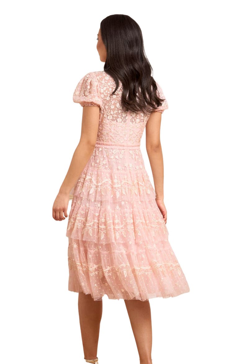 Layered Lace V-Neck Midi Dress, Alternate, color, Dusk Pink/ Cream
