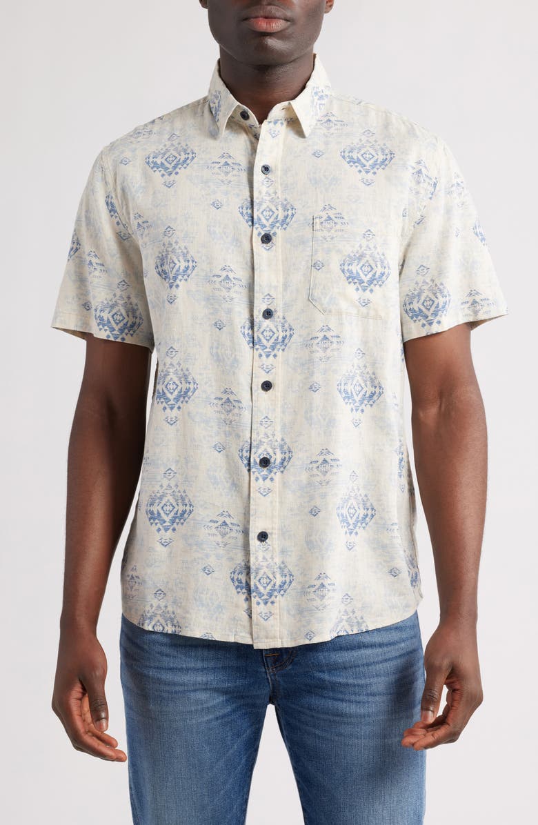 Pendleton Dawson Printed Short Sleeve Linen Blend Button-Up Shirt, Main, color,
