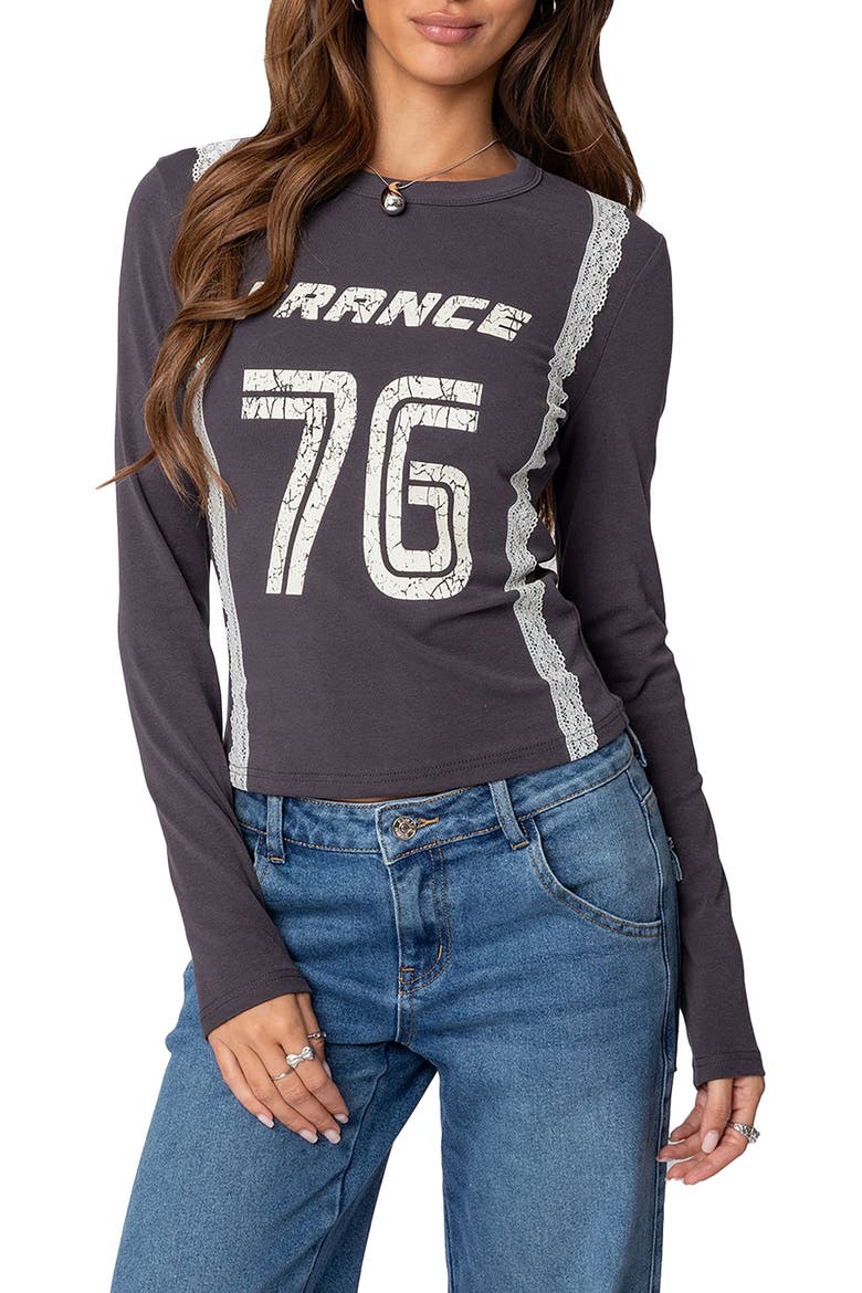 Frenchy Long Sleeve Cotton Graphic T-Shirt, Main, color, DARK-GRAY