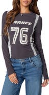 EDIKTED Frenchy Long Sleeve Cotton Graphic T-Shirt