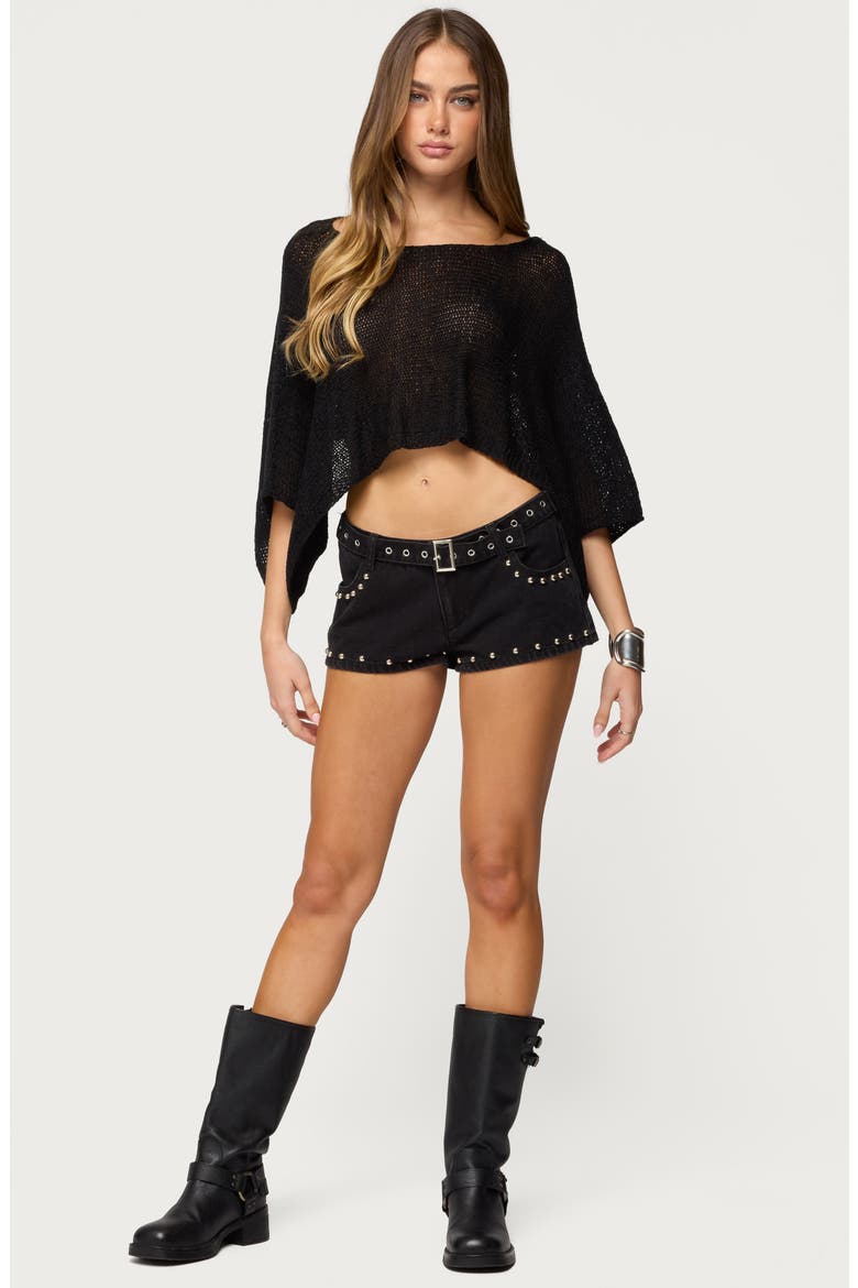 Laline Loose Knit Crop Top, Alternate, color, BLACK