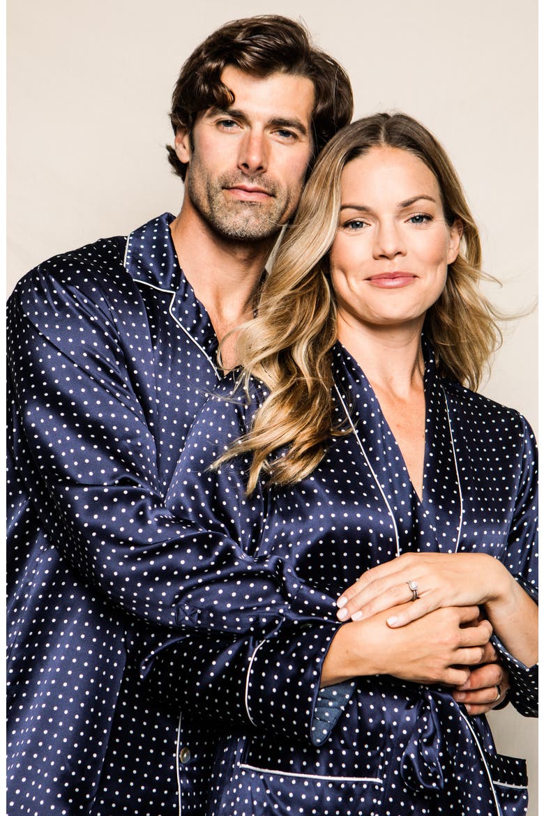 Navy Polka Dot Silk Pajamas, Alternate, color, NAVY