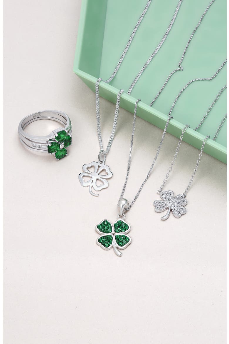 Sterling Silver Heart Shamrock Pendant Necklace, Alternate, color, SILVER