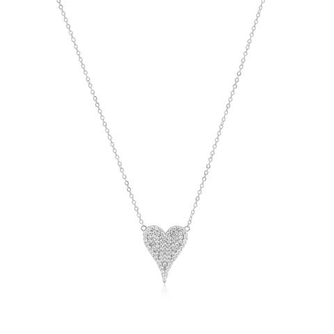 Large CZ Pave Single Heart Necklace