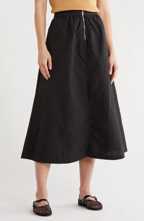 Perforated Tech Fabric Midi Skirt