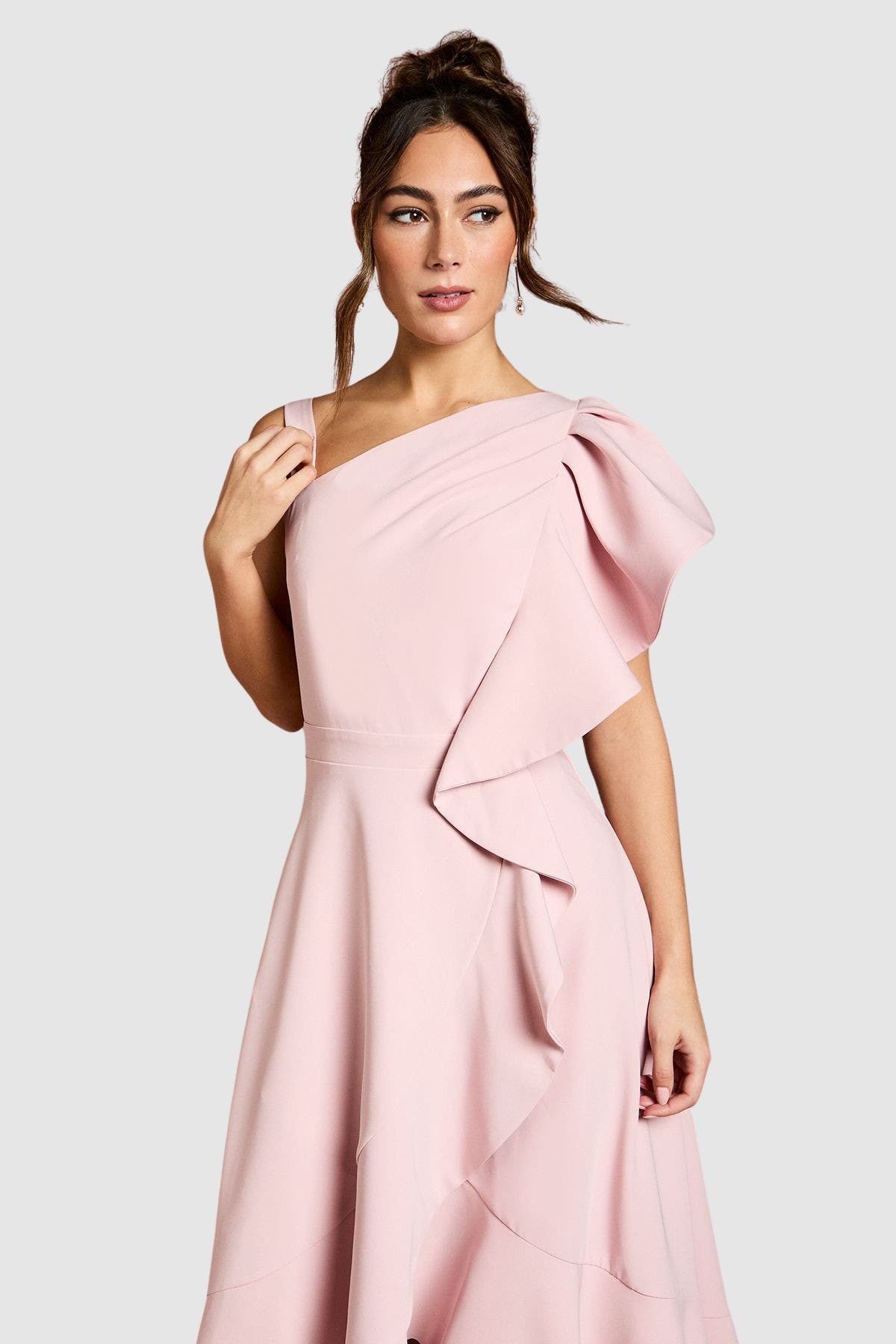 One Shoulder Crepe Ruffle Midi Dress - image 2
