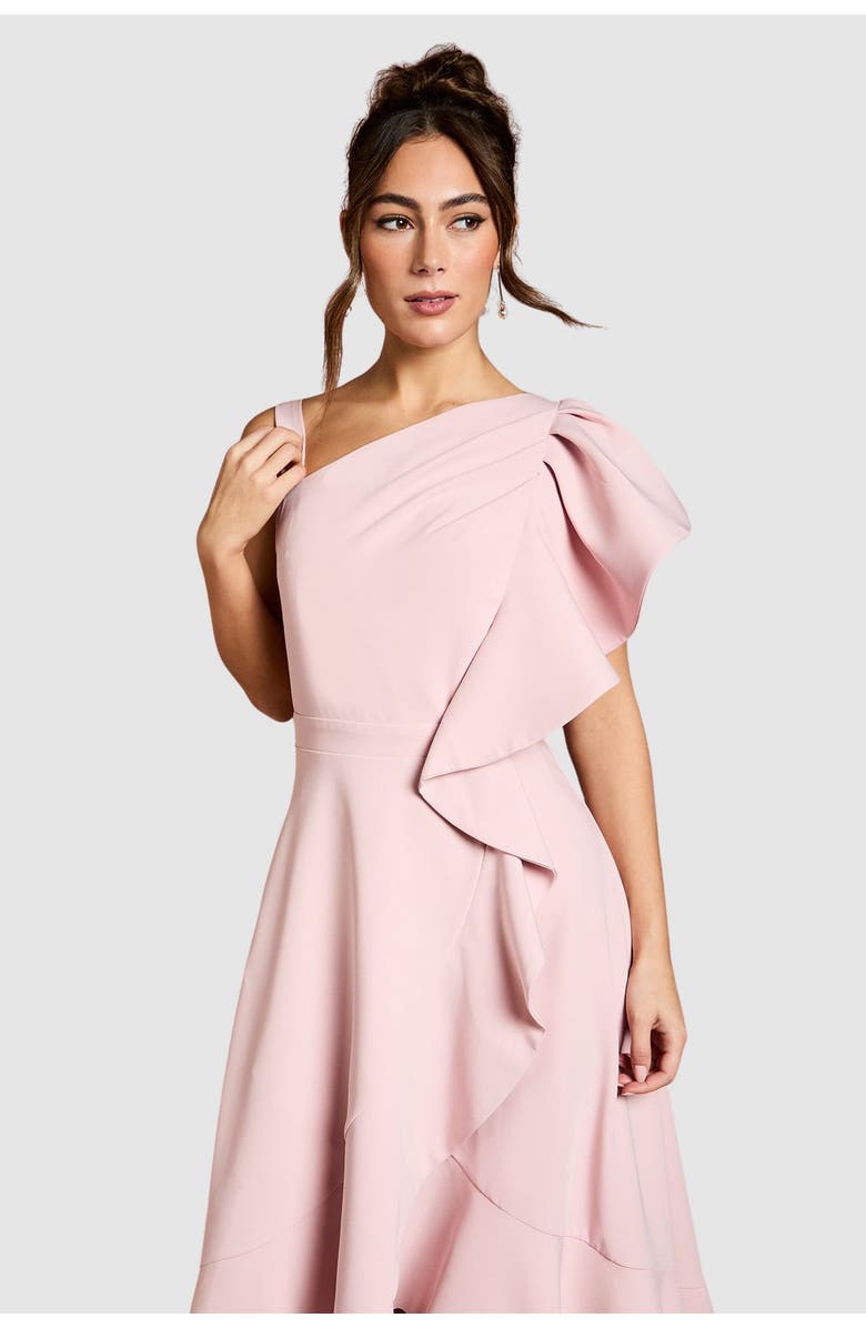 Coast One Shoulder Crepe Ruffle Midi Dress, Alternate, color, Blush