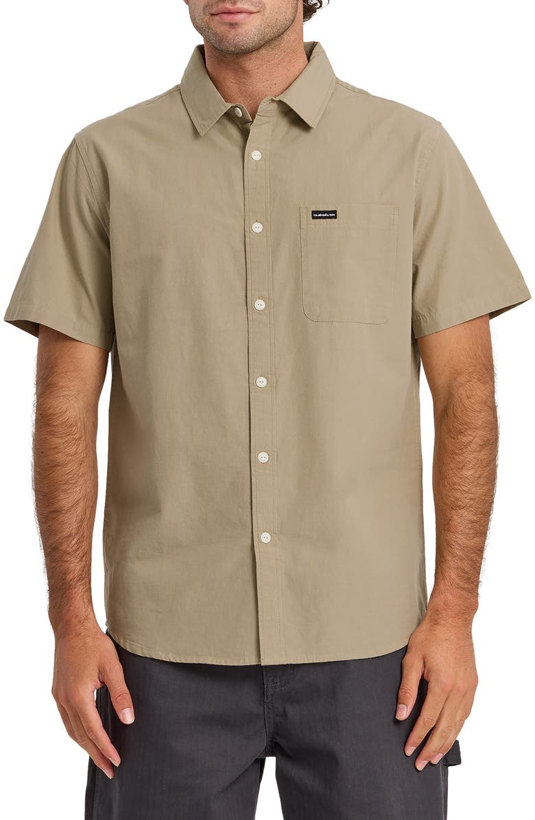 Quiksilver Shore Break Classic Short Sleeve Cotton Button-Up Shirt, Main, color, Seneca Rock