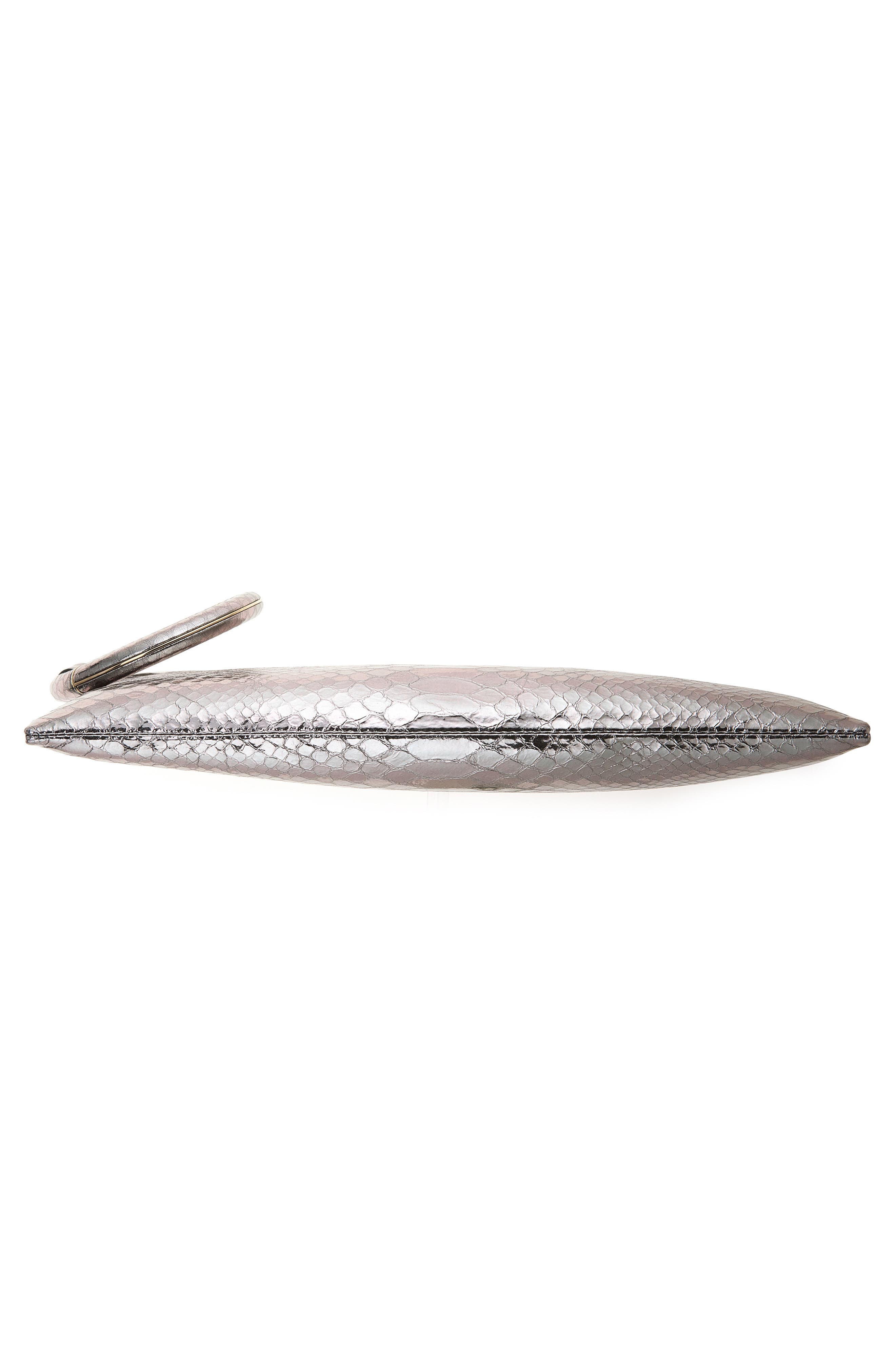 Python Embossed Leather Clutch, Alternate, color, SILVER