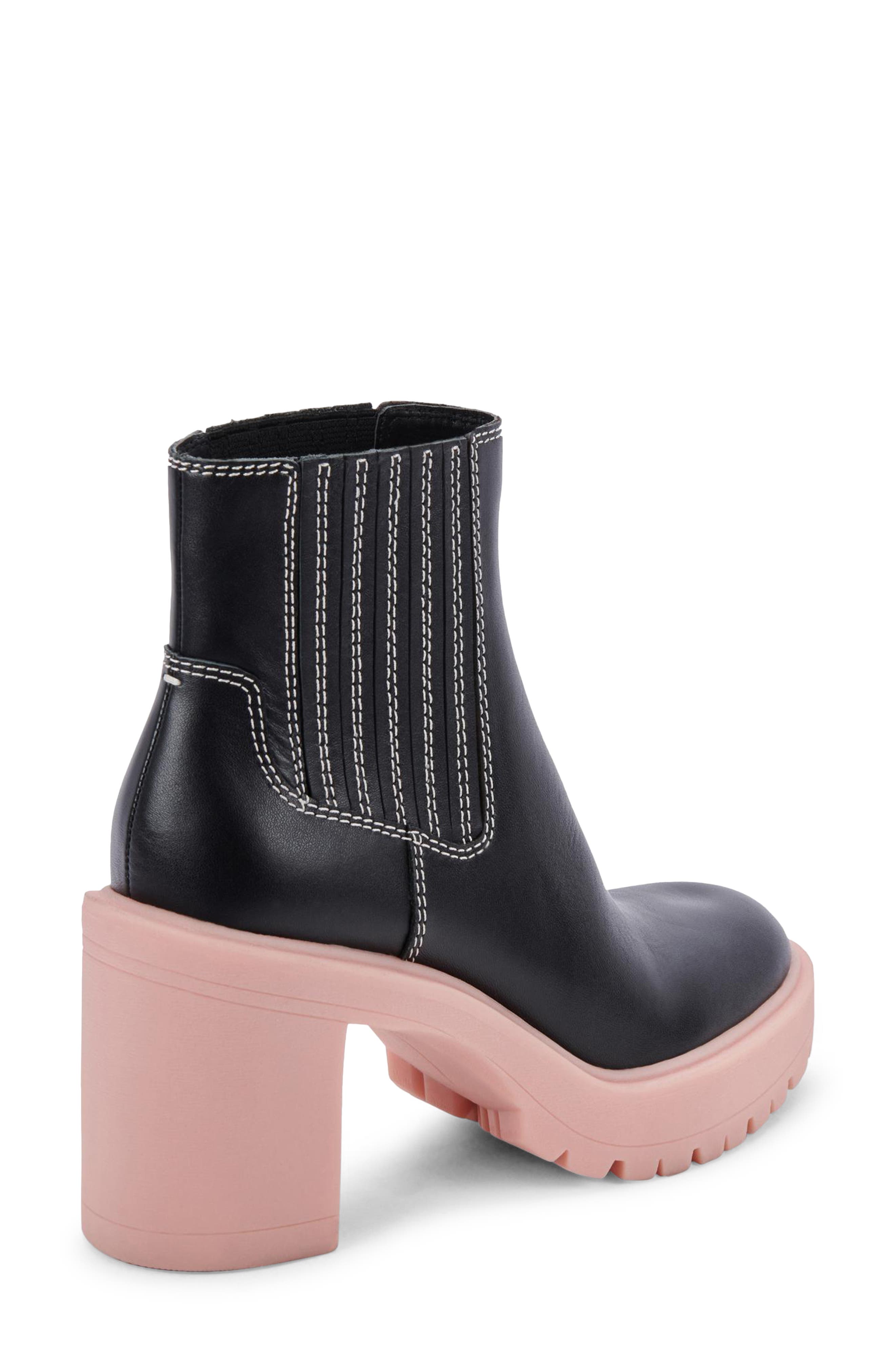 Caster H2O Waterproof Lug Sole Platform Bootie - Wide Width Available, Alternate, color, BLACK/ PINK LEATHER H2O