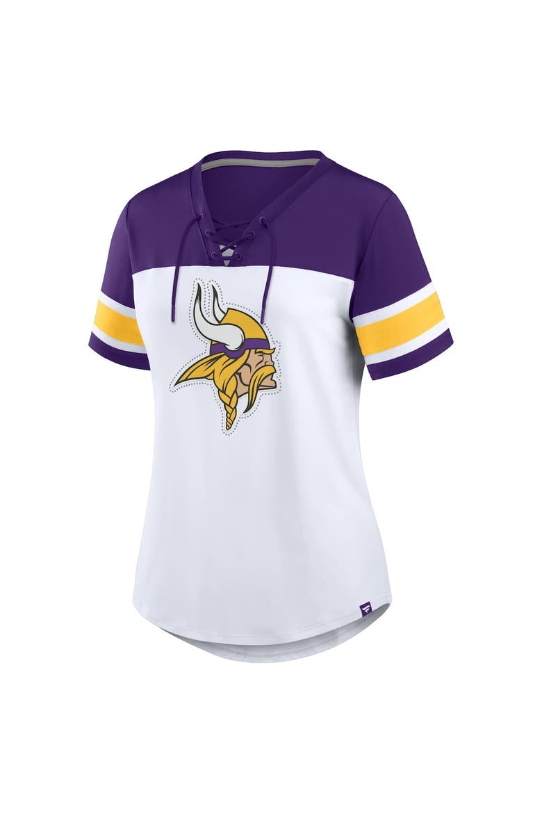 Women's Fanatics White/Purple Minnesota Vikings Athena Rhinestone Lace-Up V-Neck T-Shirt, Alternate, color, White
