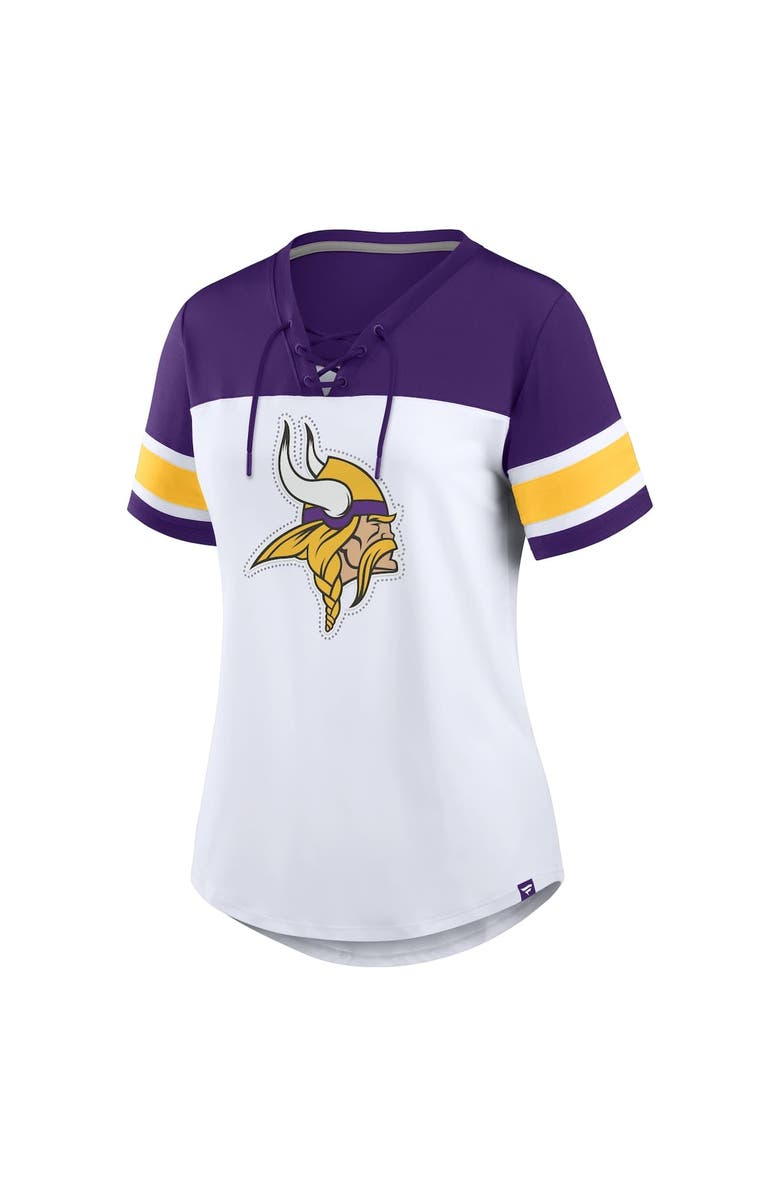 FANATICS Women's Fanatics White/Purple Minnesota Vikings Athena Rhinestone Lace-Up V-Neck T-Shirt, Alternate, color, White