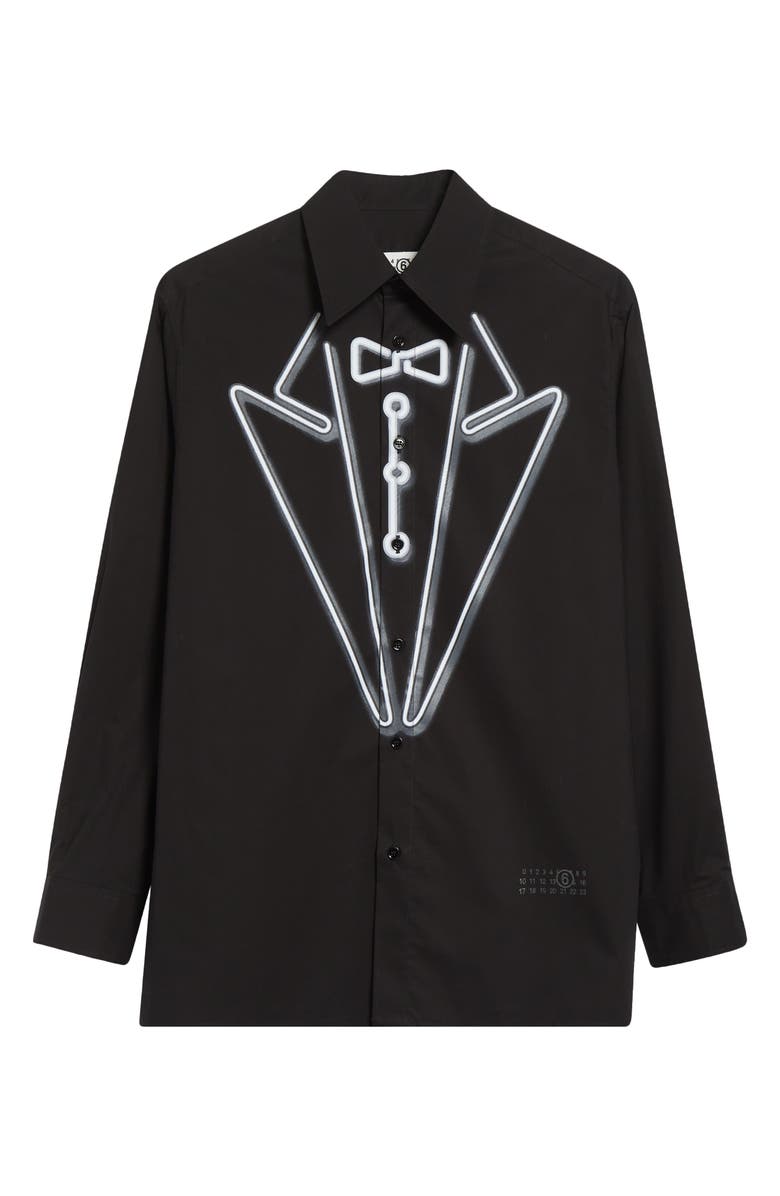 MM6 Maison Margiela Glow in the Dark Tuxedo Graphic Cotton Poplin Button-Up Shirt, Alternate, color, Black