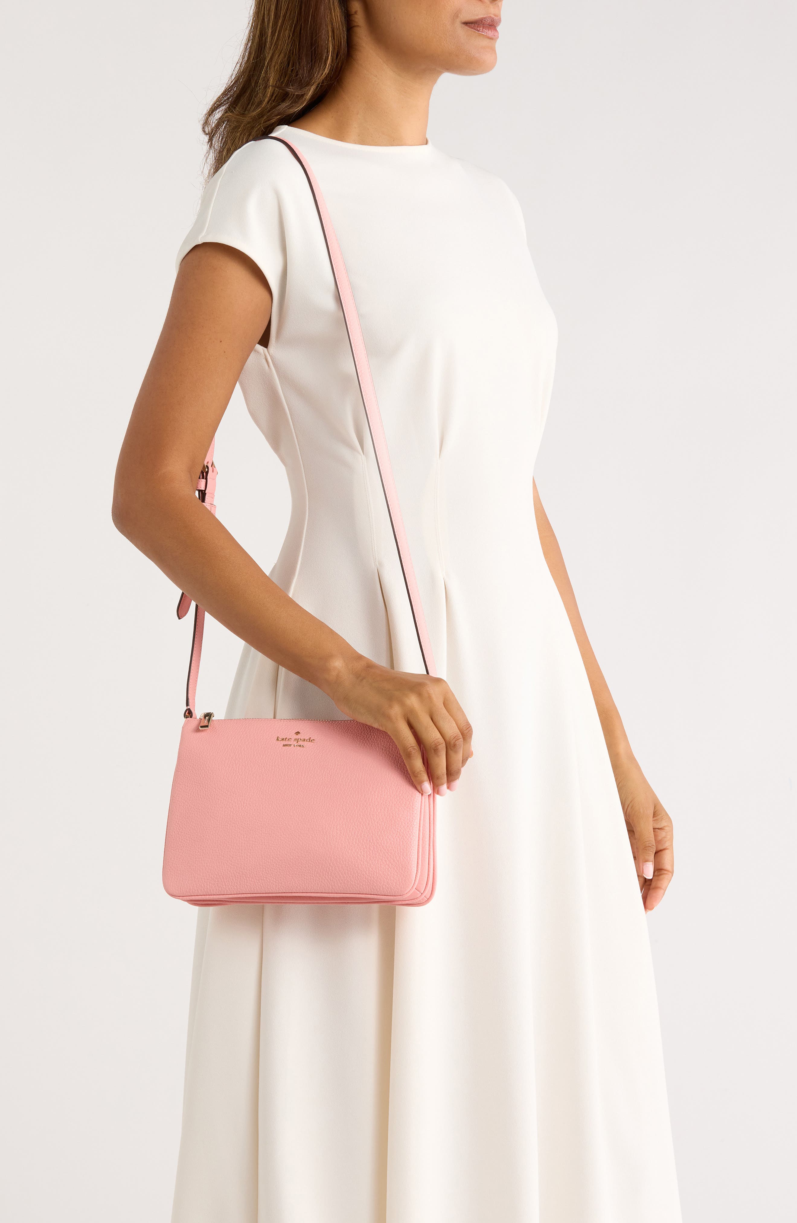 Kate Spade New York leila triple gusset crossbody bag, Alternate, color, Peachy Rose