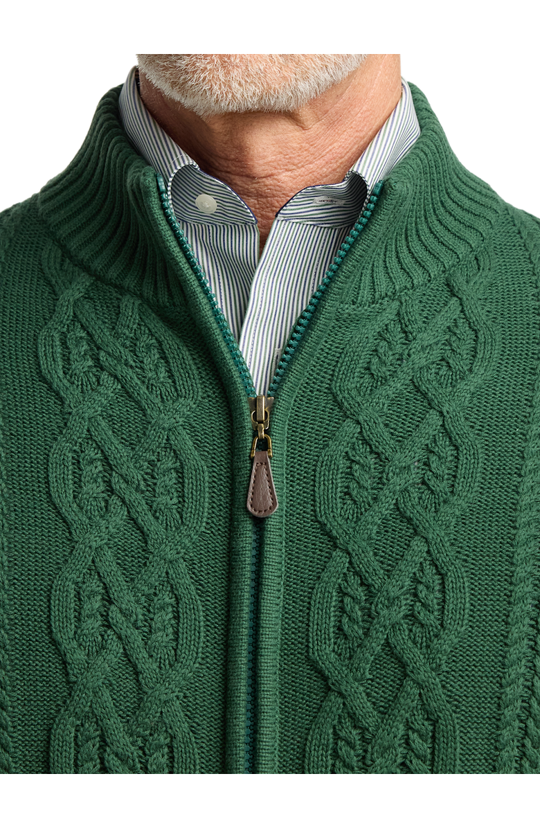 Paul Fredrick Cotton Cable Full Zip Mock Neck Sweater, Alternate, color, Green