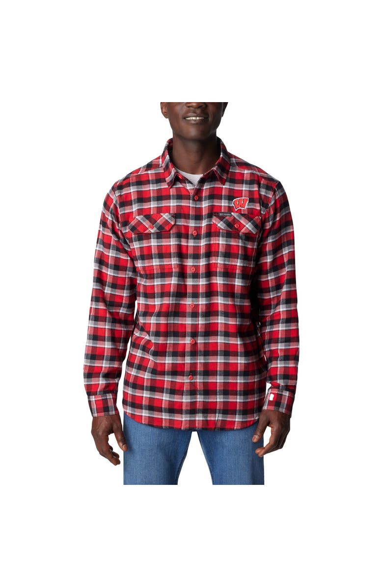 Columbia Red Wisconsin Badgers Flare Gun Flannel Long Sleeve Shirt, Main, color, 