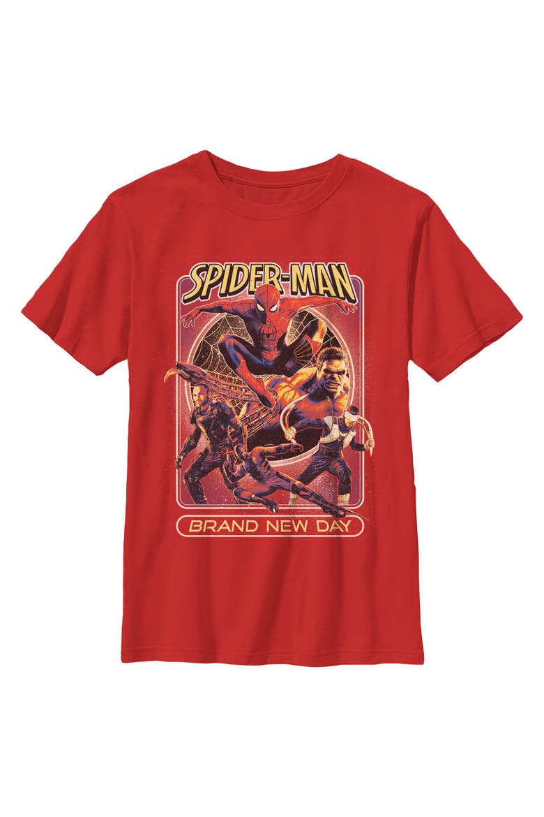Boy's Spider-Man Brand New Day New Villains Poster  Graphic T-Shirt, Main, color, Red