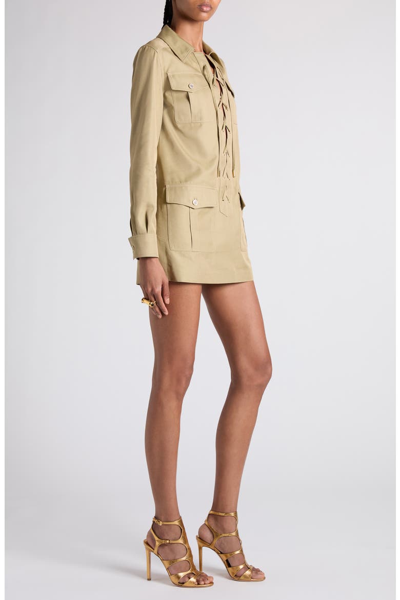 Long Sleeve Cotton & Silk Twill Utility Dress, Alternate, color, FG710 PALE SAGE