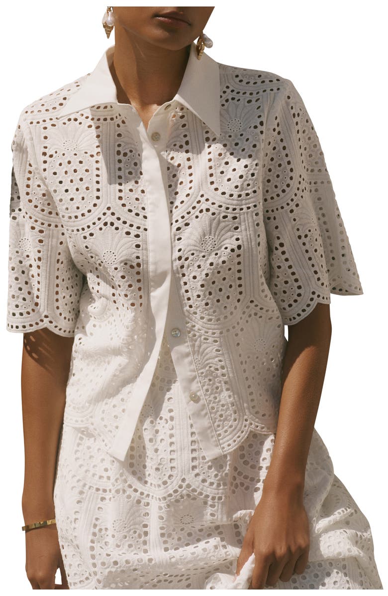 MINT VELVET Cotton Broderie Shirt, Main, color, Ivory
