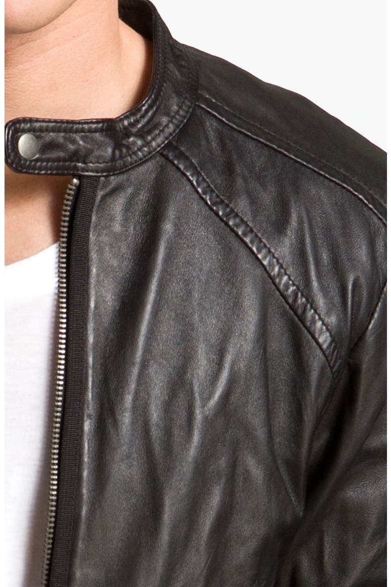 'Leide' Extra Trim Fit Crinkled Leather Jacket, Alternate, color, BLACK