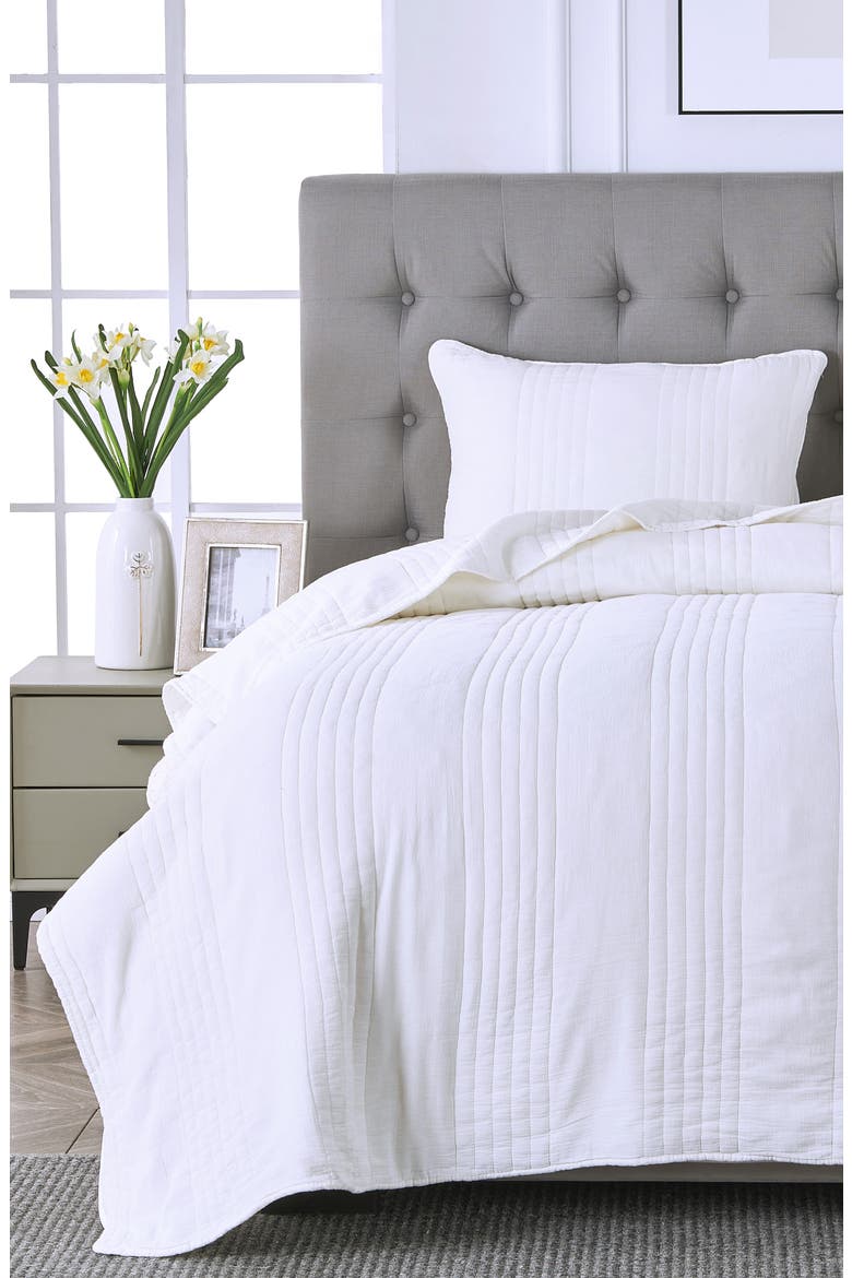 Stone Washed Cotton Quilt & Sham Set, Alternate, color, WHITE