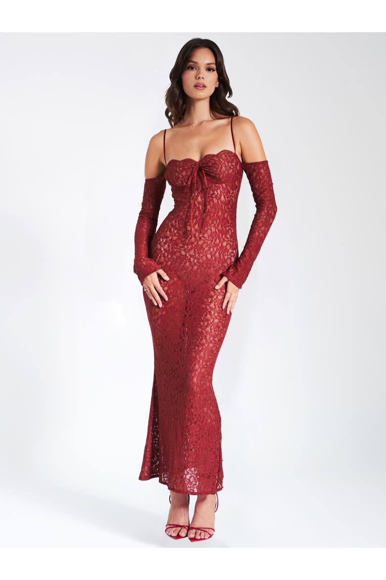 Udaya Lace Long Sleeve Maxi Dress, Alternate, color, Burgundy