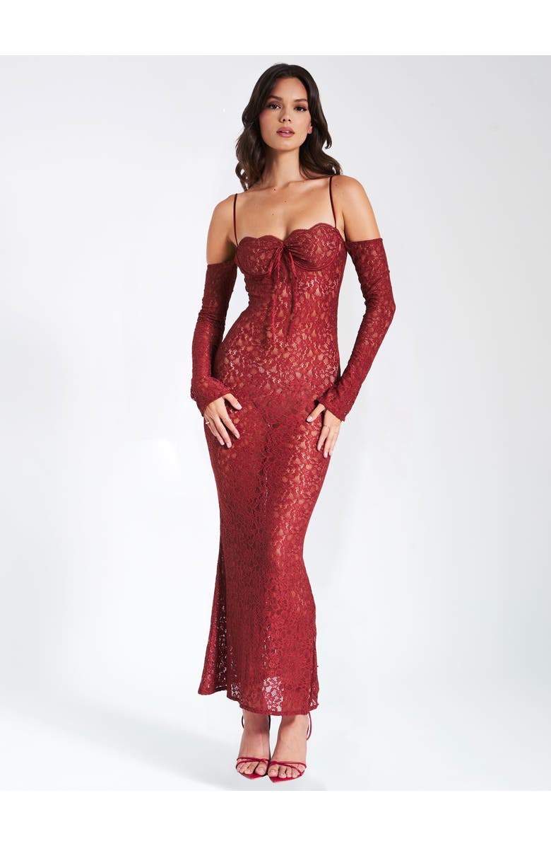 Miss Circle Udaya Lace Long Sleeve Maxi Dress, Alternate, color, Burgundy