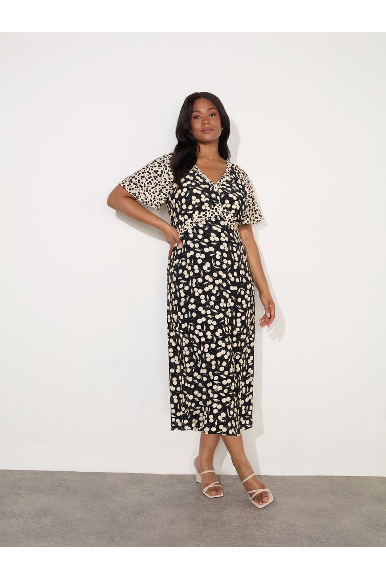 Cherry Mono Print V Neck Midaxi Dress, Main, color, Cherry Mono