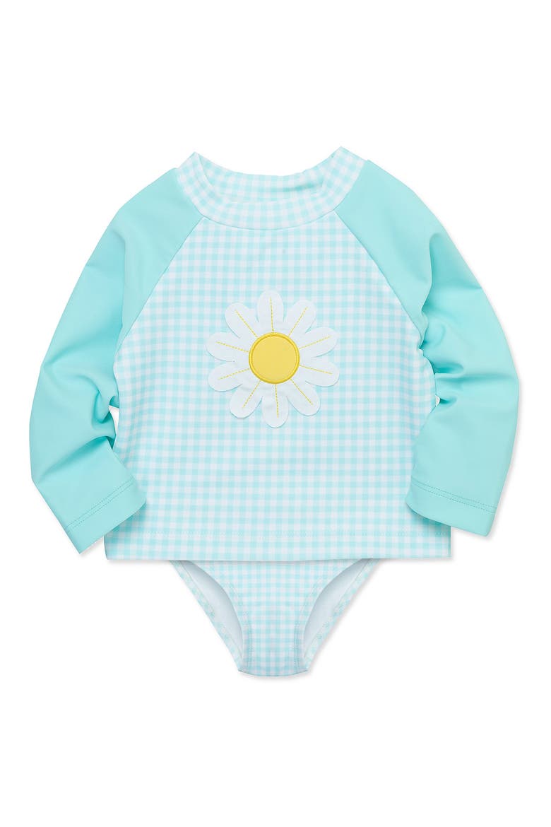 Daisy Rashguard Top & Bikini Bottoms Set, Alternate, color, BLUE