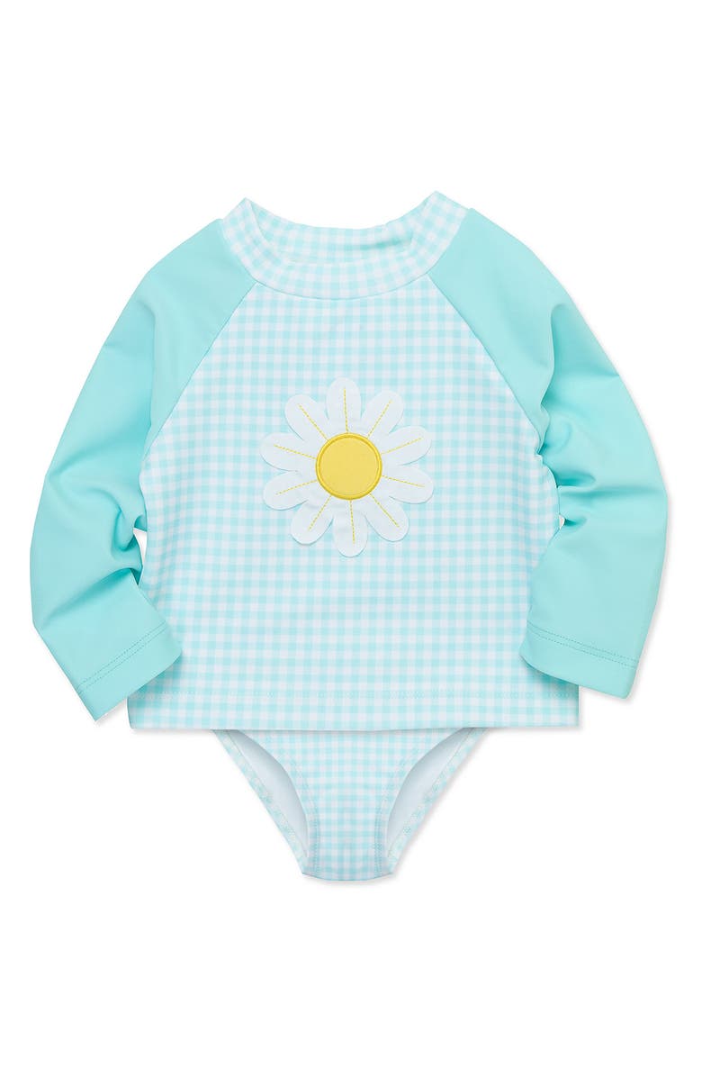 Little Me Daisy Rashguard Top & Bikini Bottoms Set, Alternate, color, Blue
