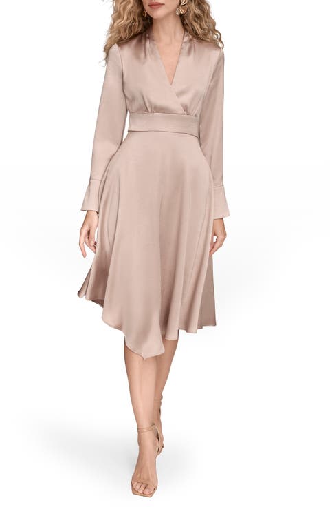 Long Sleeve Hammered Satin Shirtdress