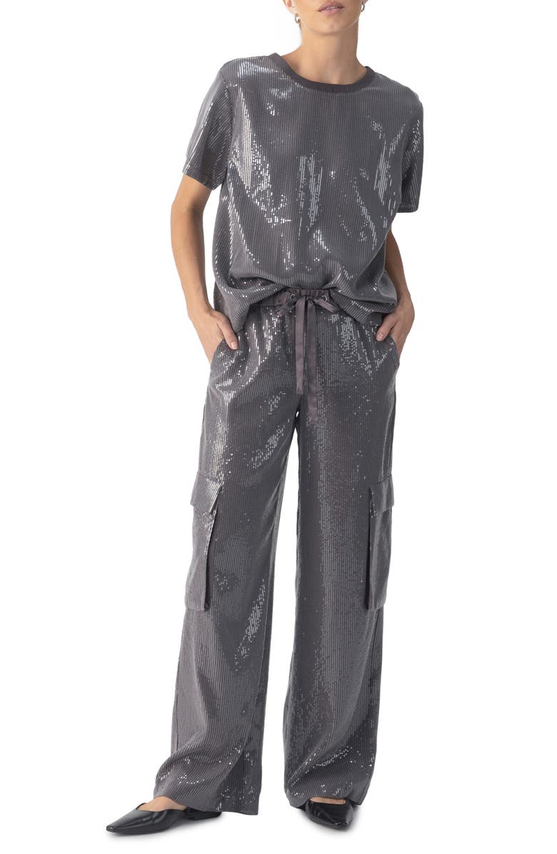 Sanctuary Sequin Drawstring Cargo Pants, Alternate, color, 