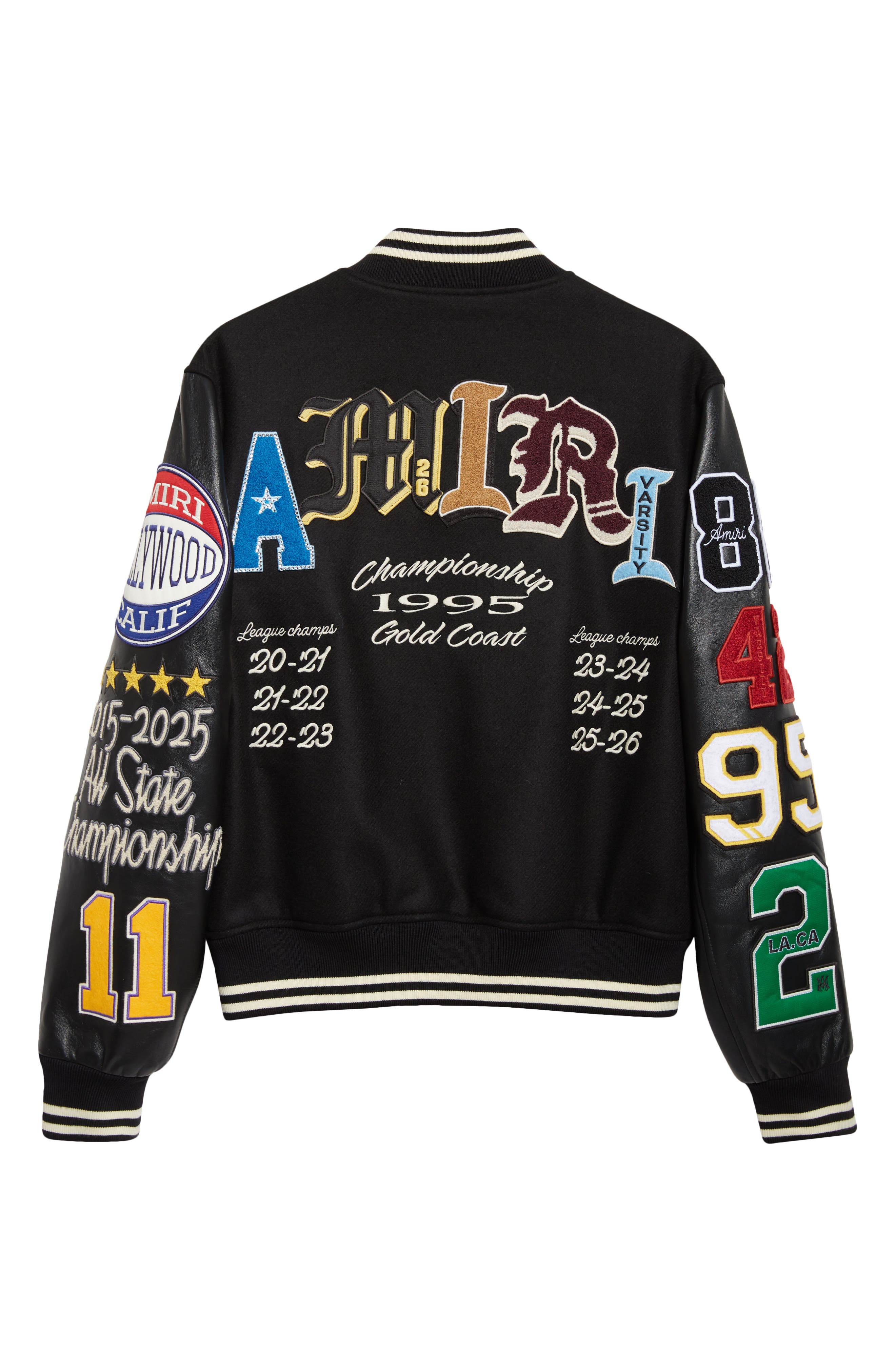 AMIRI Varsity Patch Wool Blend & Leather Jacket — фото 7