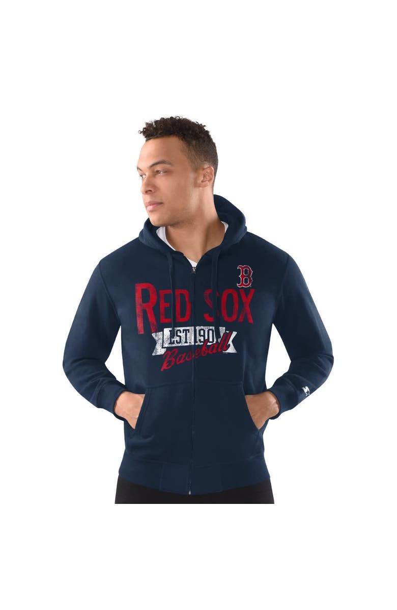 STARTER Men's Starter Navy Boston Red Sox Distressed Full-Zip Hooded Jacket, Alternate, color, Navy