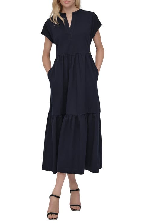 Tiered Stretch Cotton Maxi Dress