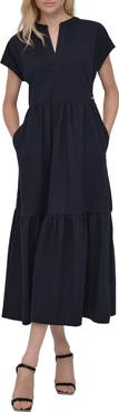 DKNY Tiered Stretch Cotton Maxi Dress