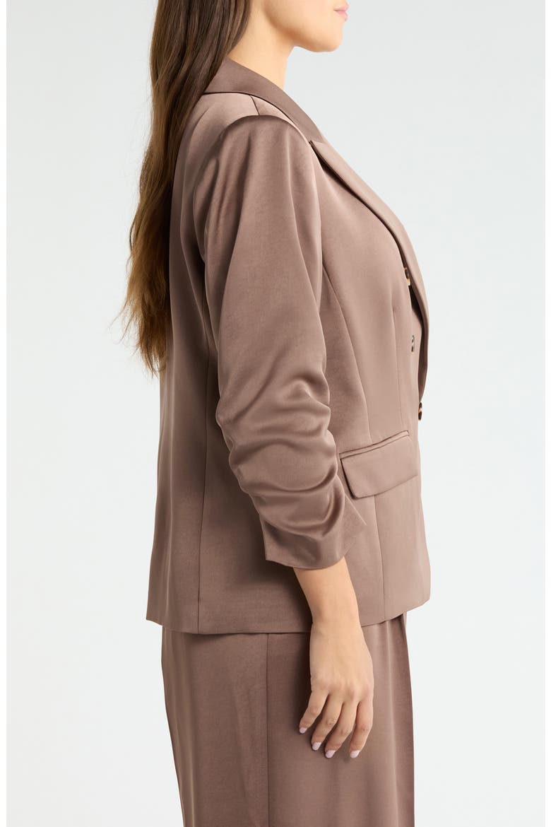 Double Breasted Satin Blazer, Alternate, color, MOCHA