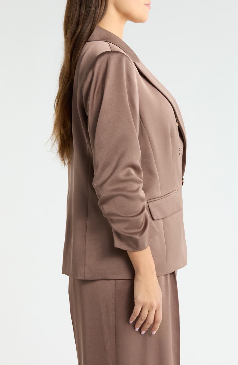 Tahari ASL Double Breasted Satin Blazer, Alternate, color, Mocha