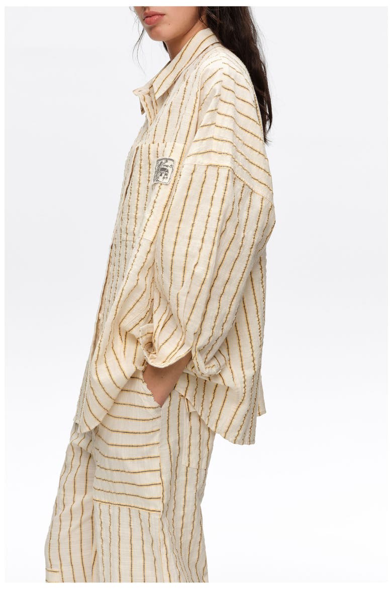 Ocher Striped Textured Cotton Oversize Shirt, Alternate, color, MUSTARD