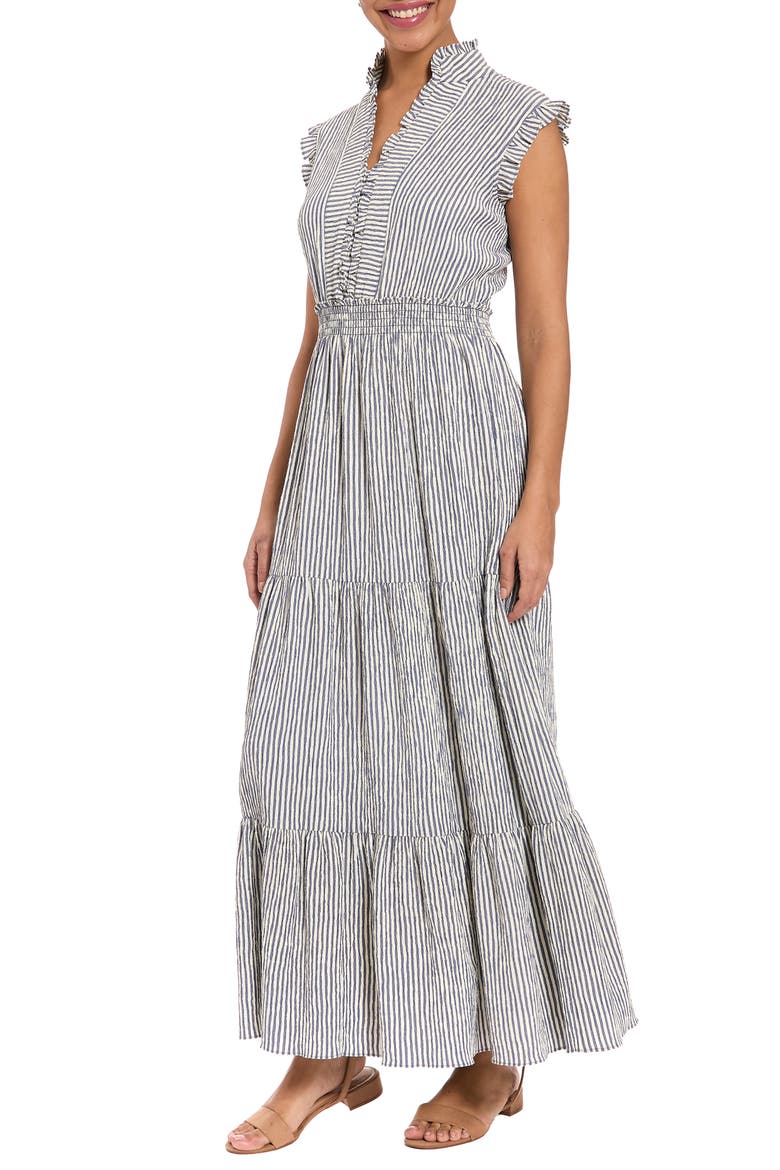 Stripe Ruffle Neck Sleeveless Tiered Maxi Dress, Alternate, color, PERSIAN JEWEL