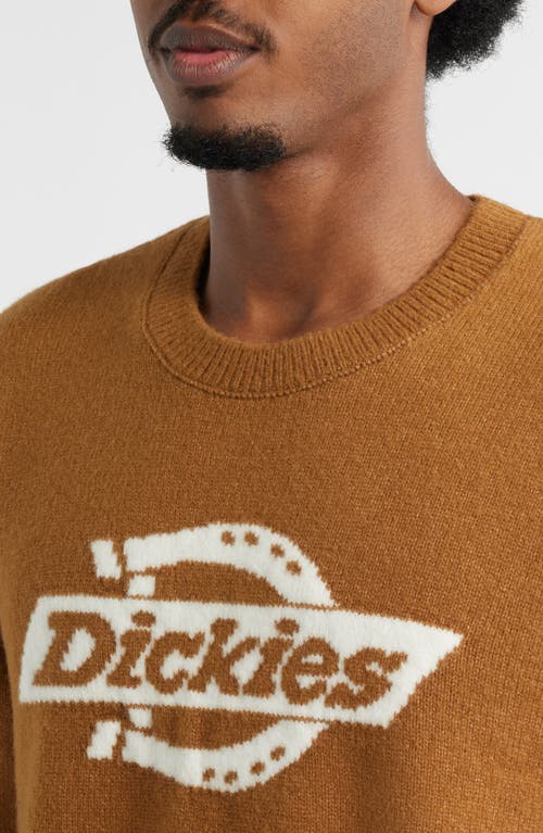 Dickies Ruston Intarsia Logo Crewneck Sweater In Brown